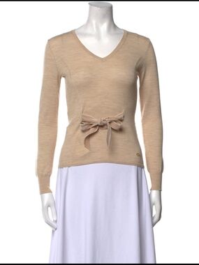 Carolina Herrera Women's Beige V-Neck Tie-Waist Sweater